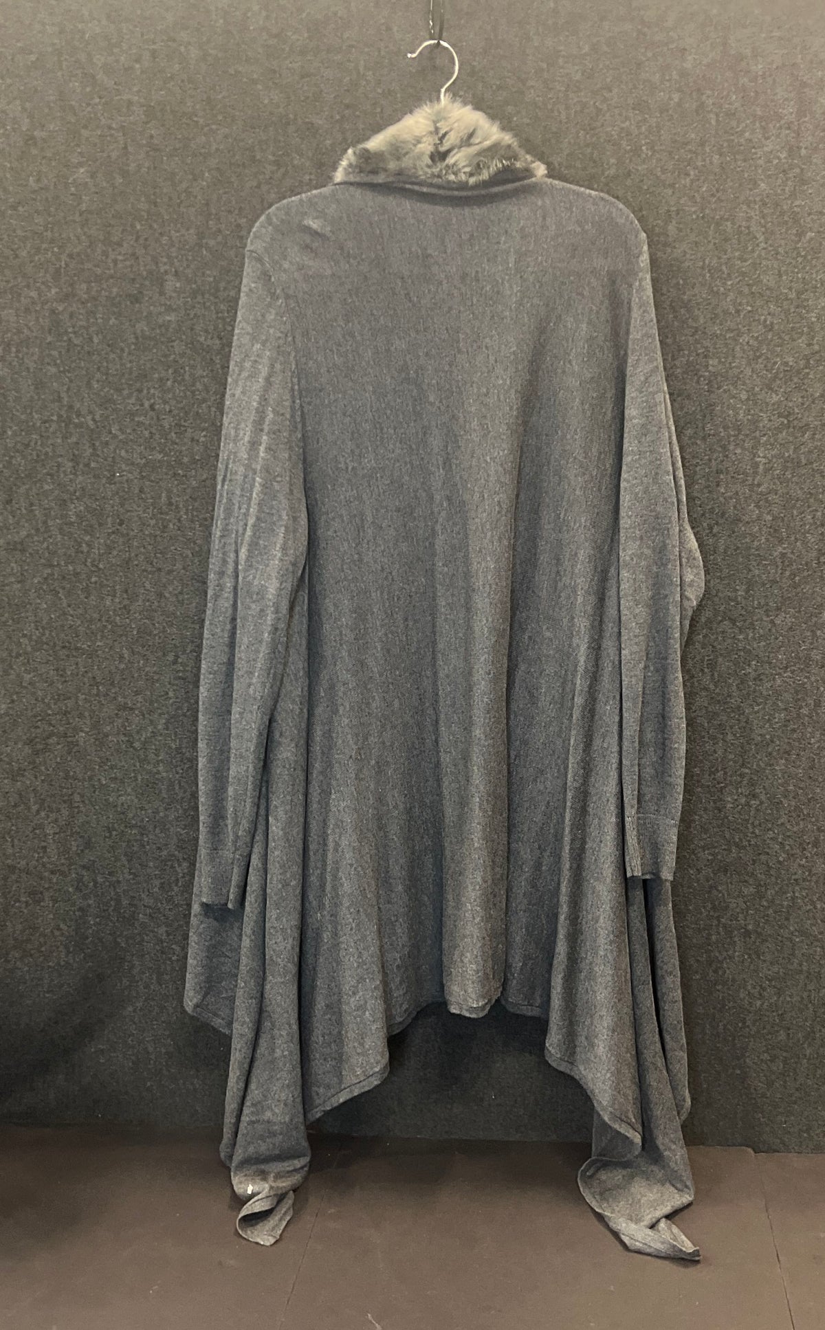 Worthington Women's Gray Faux Fur Trim Striped Open Front Cardigan Duster Sz 2X