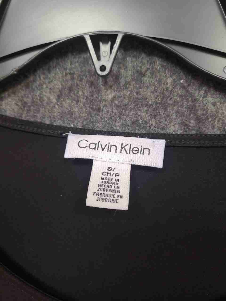 Calvin Klein Women's Black Flutter Ruffle Sleeve Round Neck Blouse Top Sz S