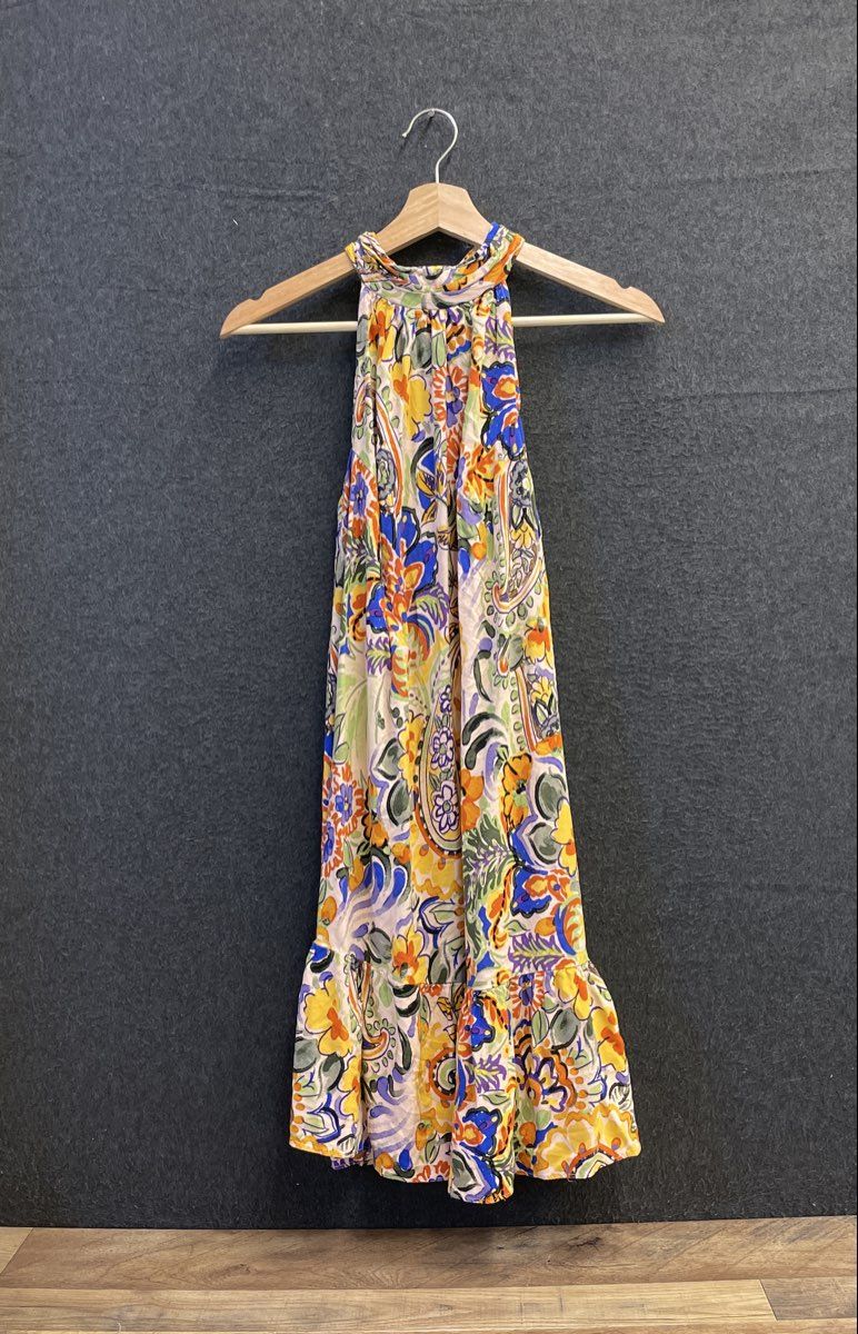 MSK Women's Multicolor Floral Paisley Halter Tie Neck Ruffle Dress Sz L