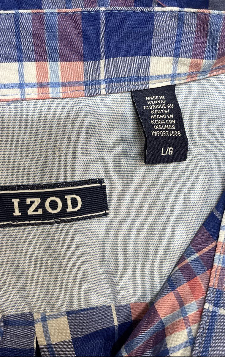 IZOD Men's Short Sleeve Plaid Shirt Rapture Rose Blue Cool FX Stretch NWT L