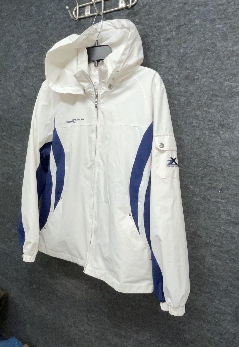 ZeroXposur Women's White Blue Hooded Windbreaker Jacket Full Zip Mesh Lined L