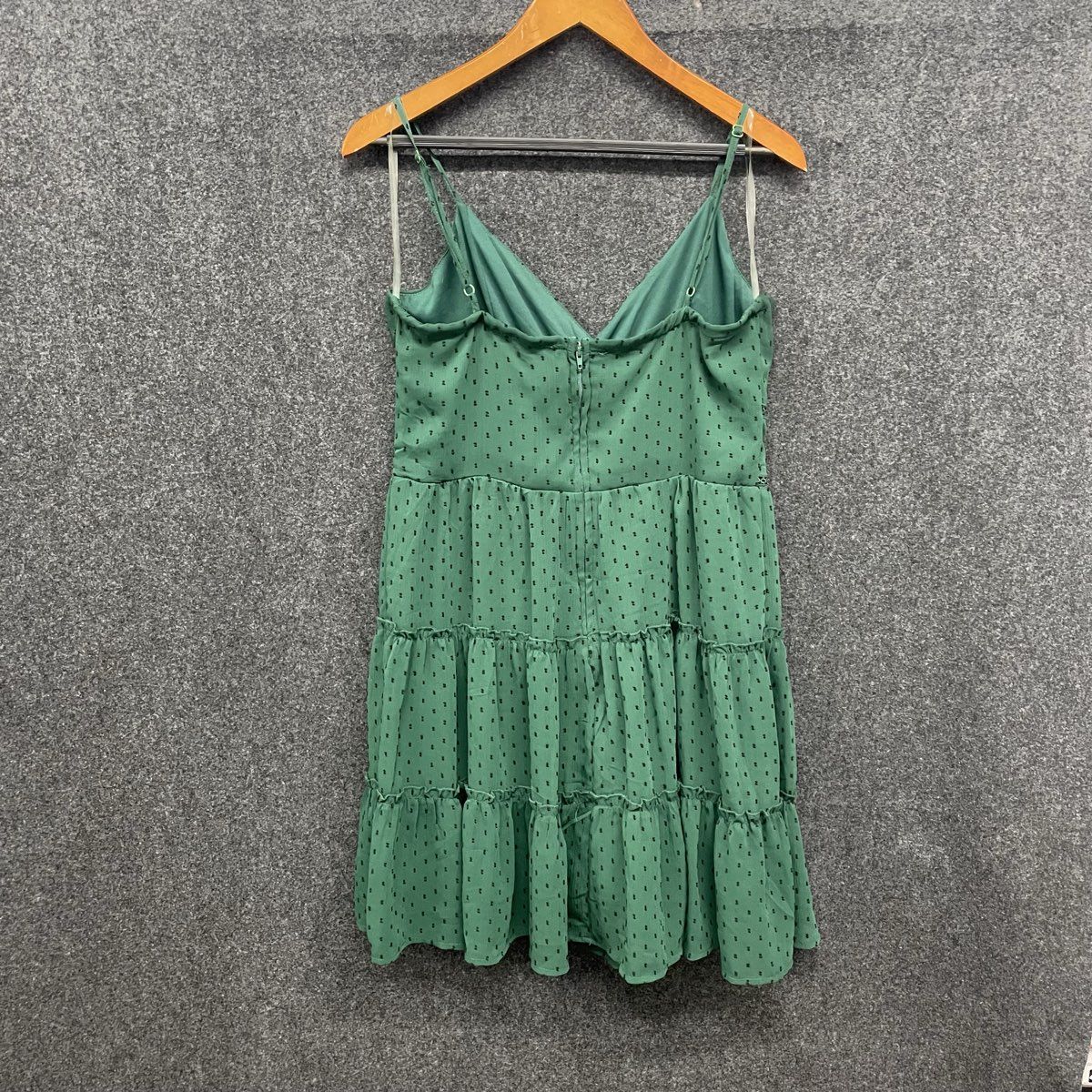 Trixxi Women's Green Swiss Dot Tiered Sleeveless Fit & Flare Dress Sz XL