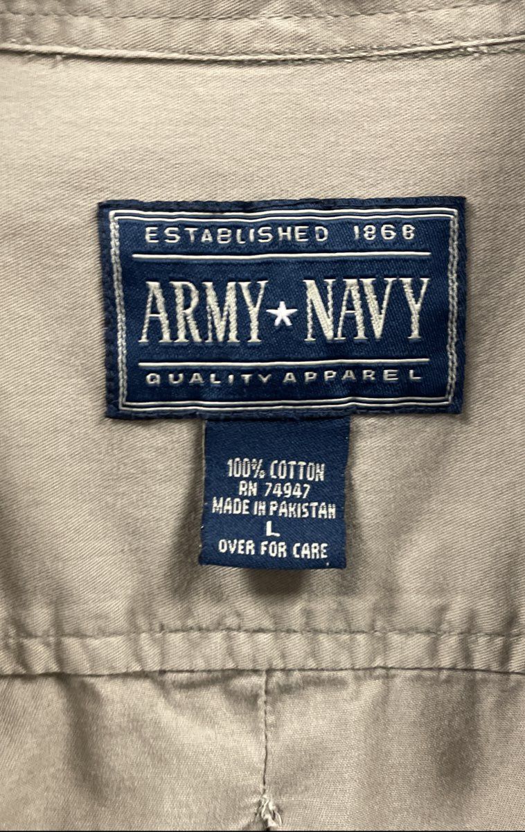 Army Navy Men's Tan Cotton Khaki Long Sleeve Button Down Workwear Shirt Sz L