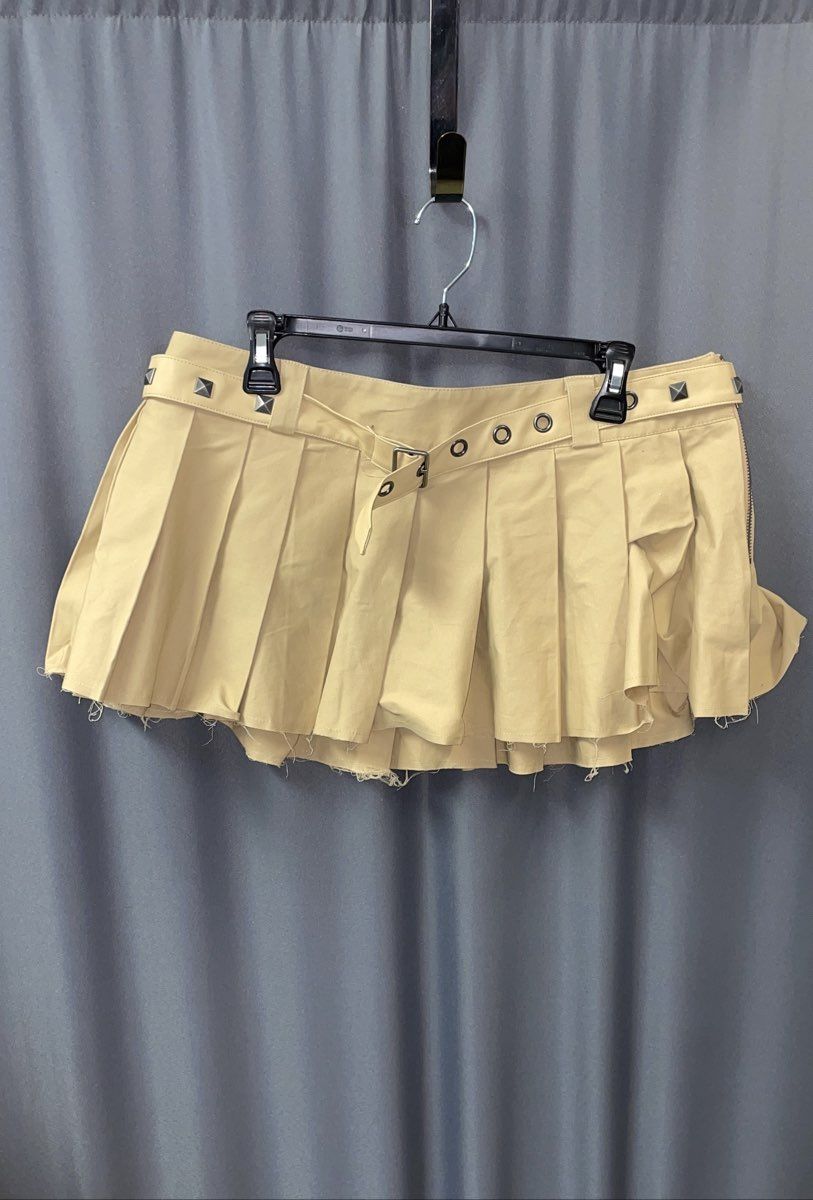 Current Mood Women's Tan Pleated Mini Skirt Studded Belted Punk Sz L