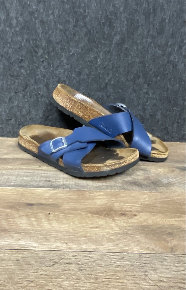 Birkenstock Francine Blue Criss Cross Buckle Slide Sandals EU 39 Women's 8-8.5