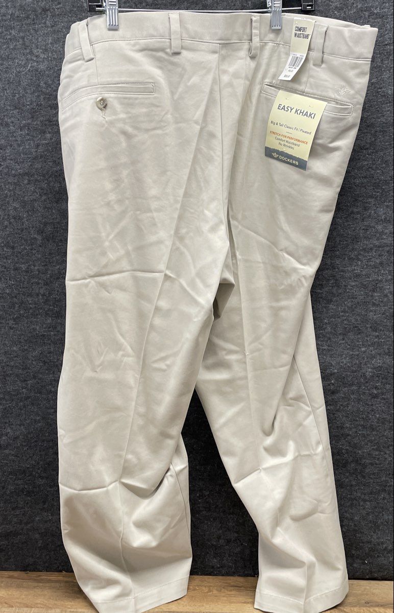 Dockers Men's Grey Easy Khaki Pleated Big & Tall Dress Pants Sz 48x30 NWT