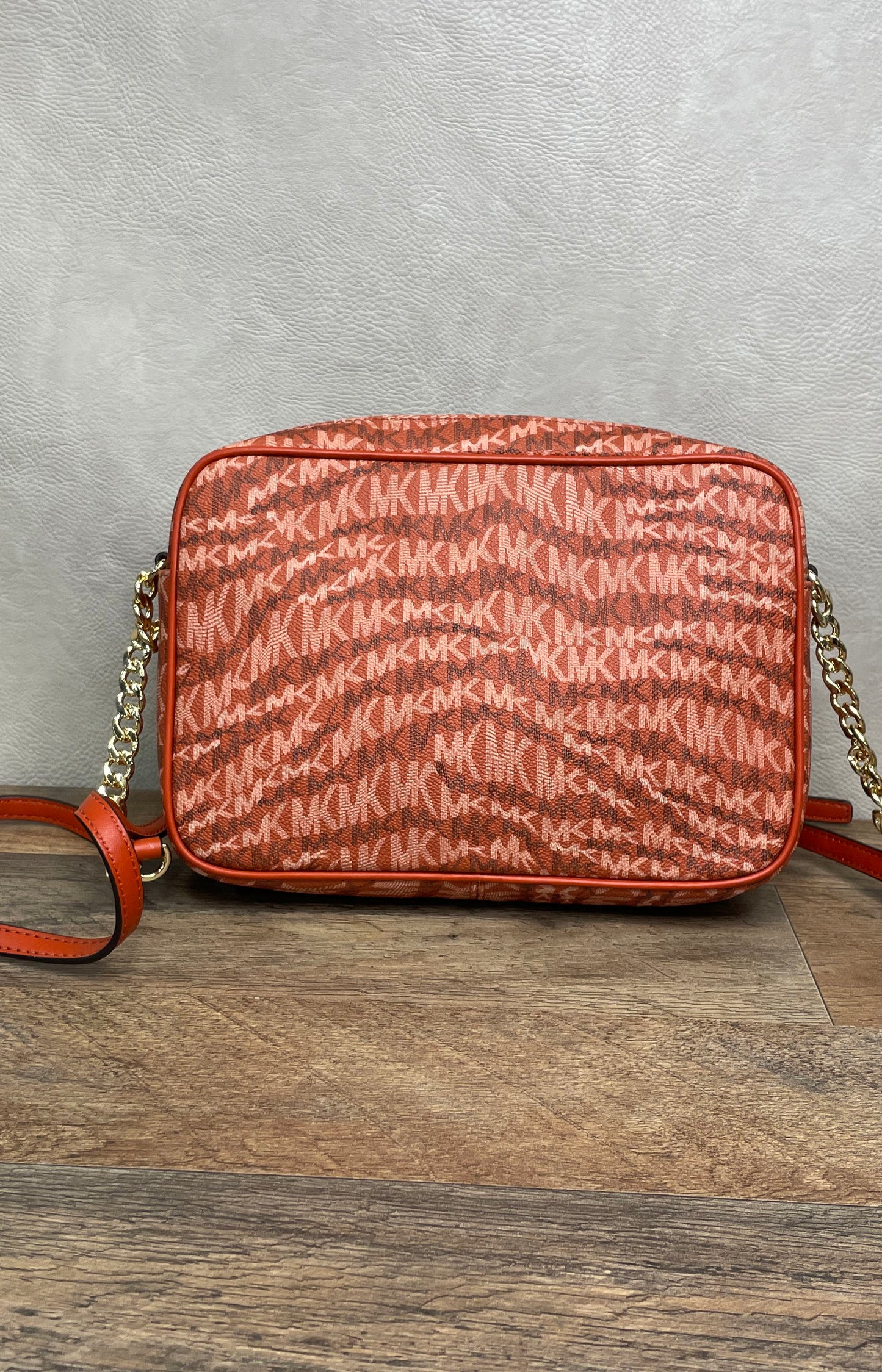 Michael Kors Red Monogram Zebra Print Crossbody Camera Bag Gold Hardware