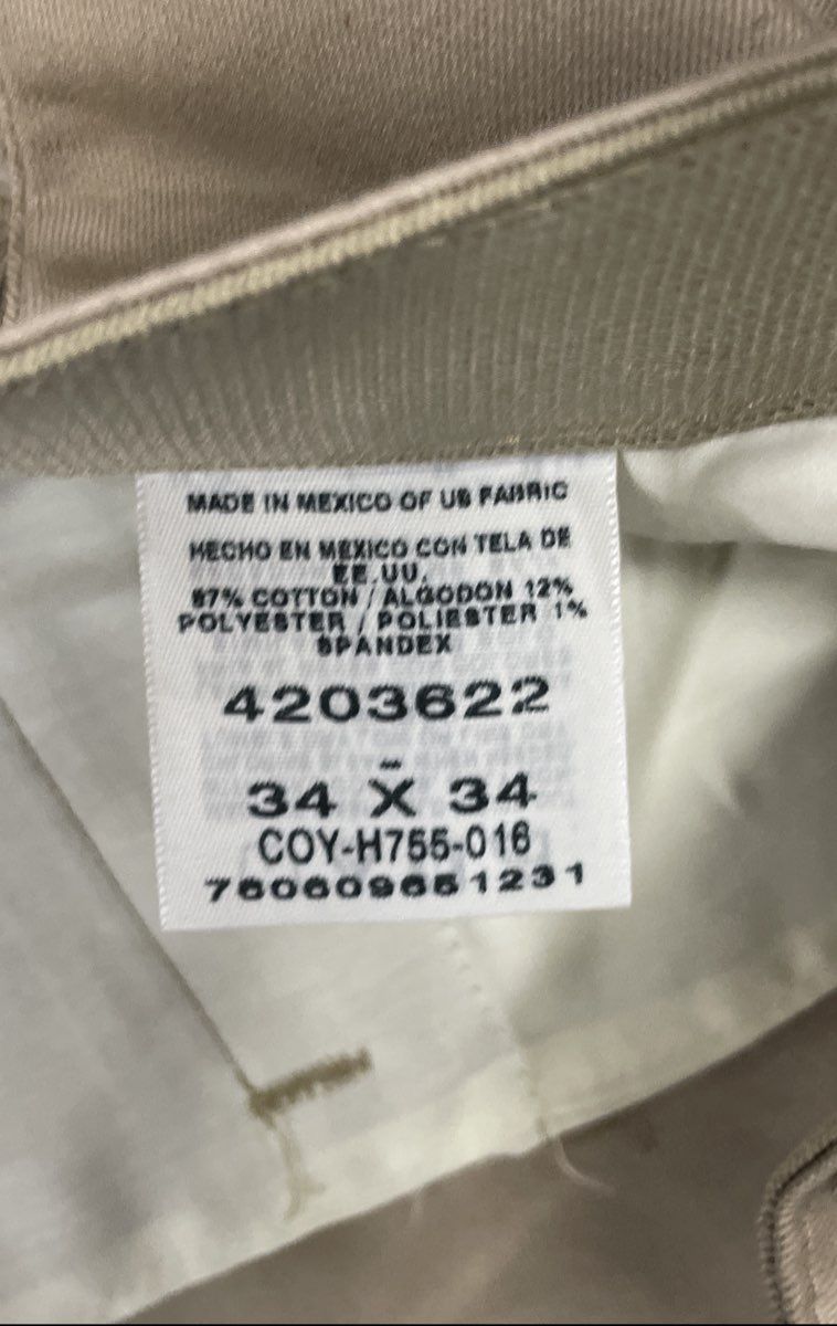 Lee Men's Khaki Pants Custom Fit Relaxed Flat Front Chinos Size 34x34 NWT