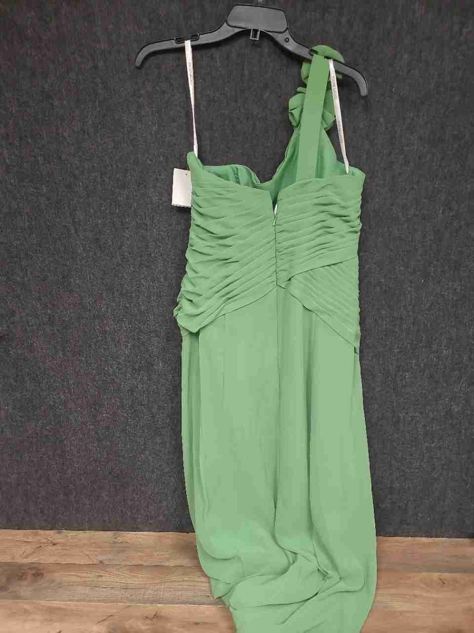 David's Bridal Women's Clover Green One Shoulder Chiffon Ruched Dress Sz 12 NWT