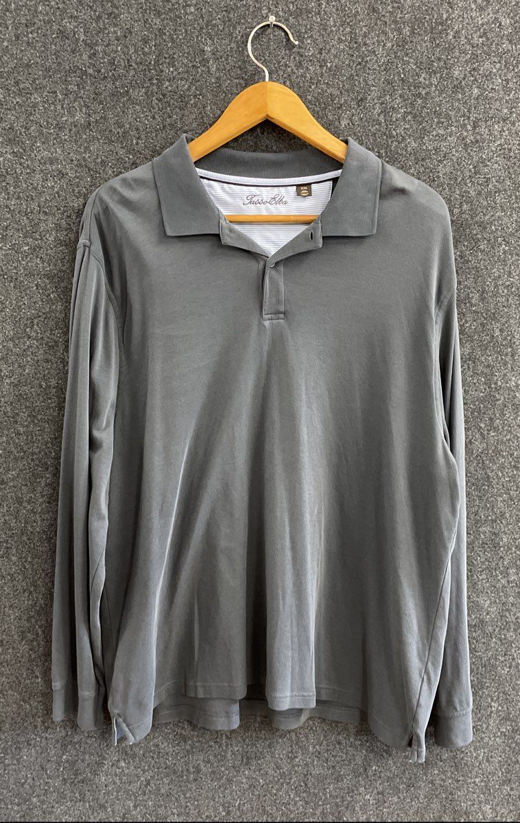Tasso Elba Men's Gray Cotton Long Sleeve Polo Shirt Sz XXL