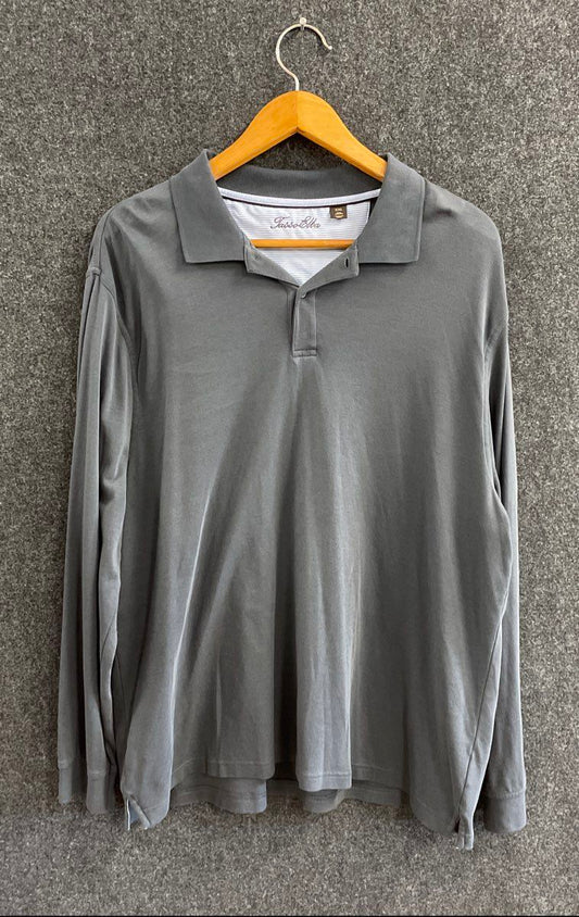 Tasso Elba Men's Gray Cotton Long Sleeve Polo Shirt Sz XXL
