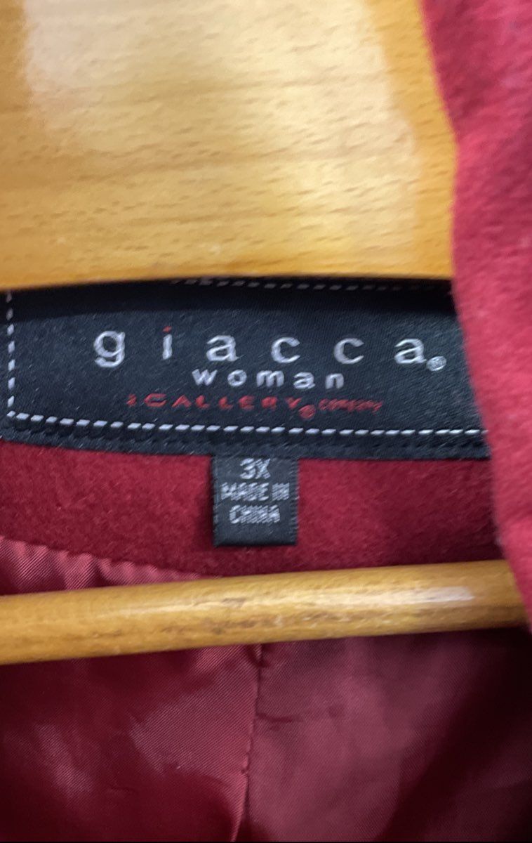 Giacca Woman Women's Red Double Breasted Belted Wool Blend Coat Sz 3X