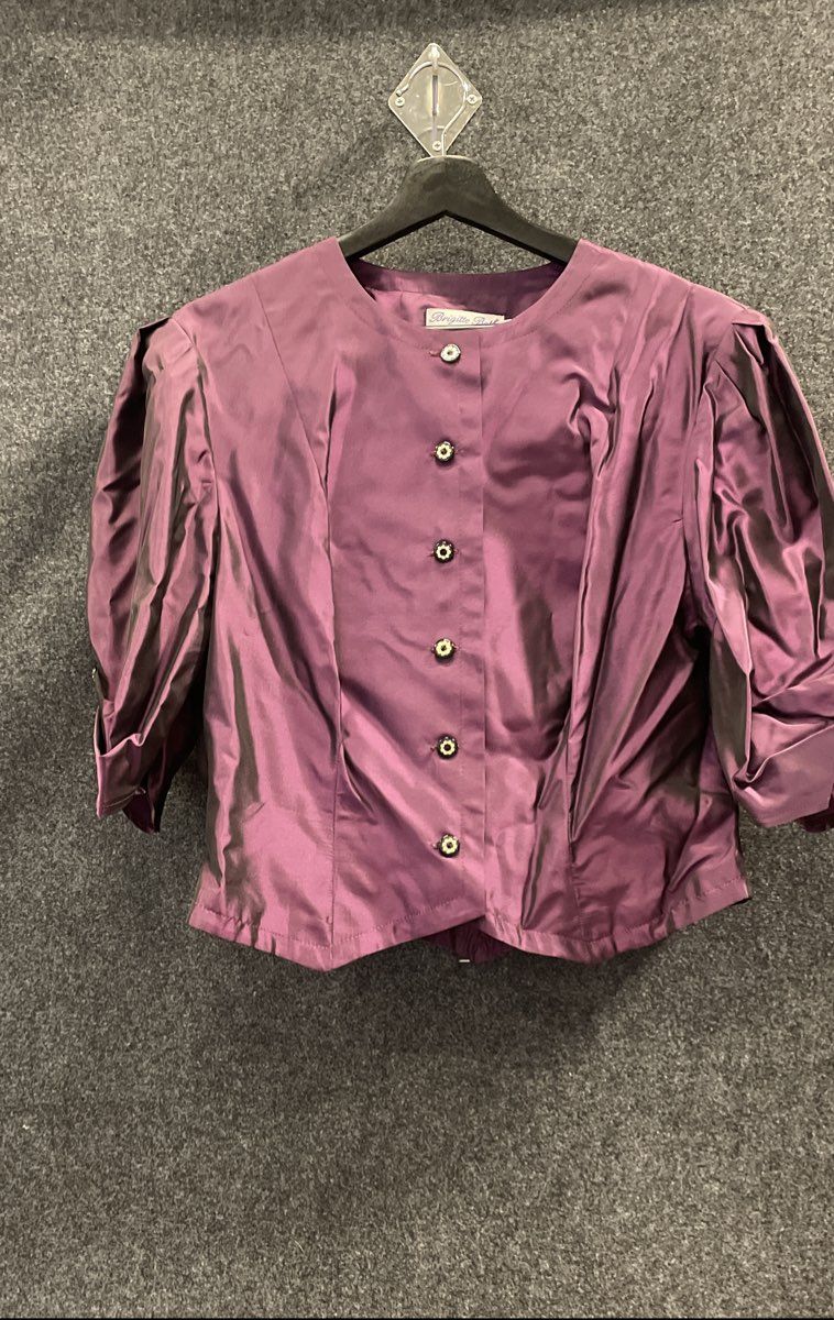 Vintage 80s Brigitte Both Women's Purple Taffeta Top West Germany Sz 44