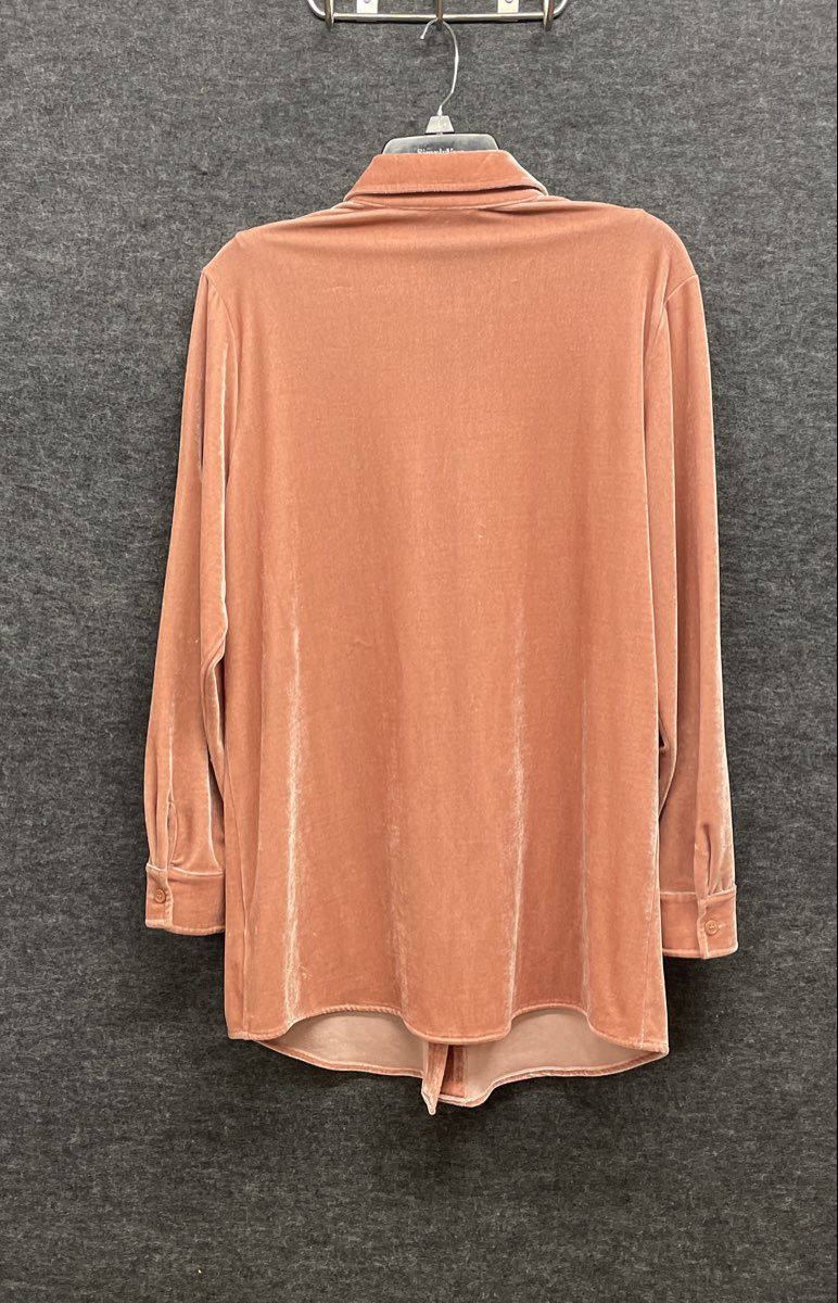 Soft Surroundings Women's Pink Velvet Long Sleeve Tunic Button Down Shirt Sz M
