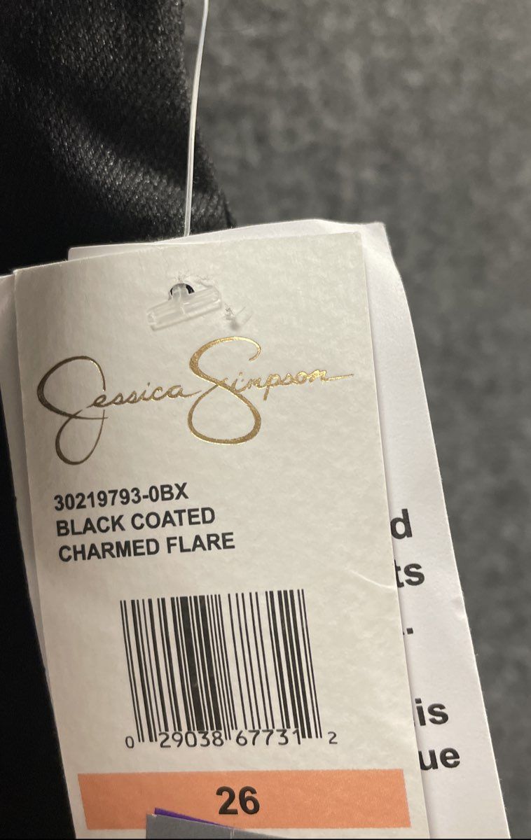 Jessica Simpson Women's Black Coated Charmed Flare Soft Sculpt Pants Sz 26 NWT