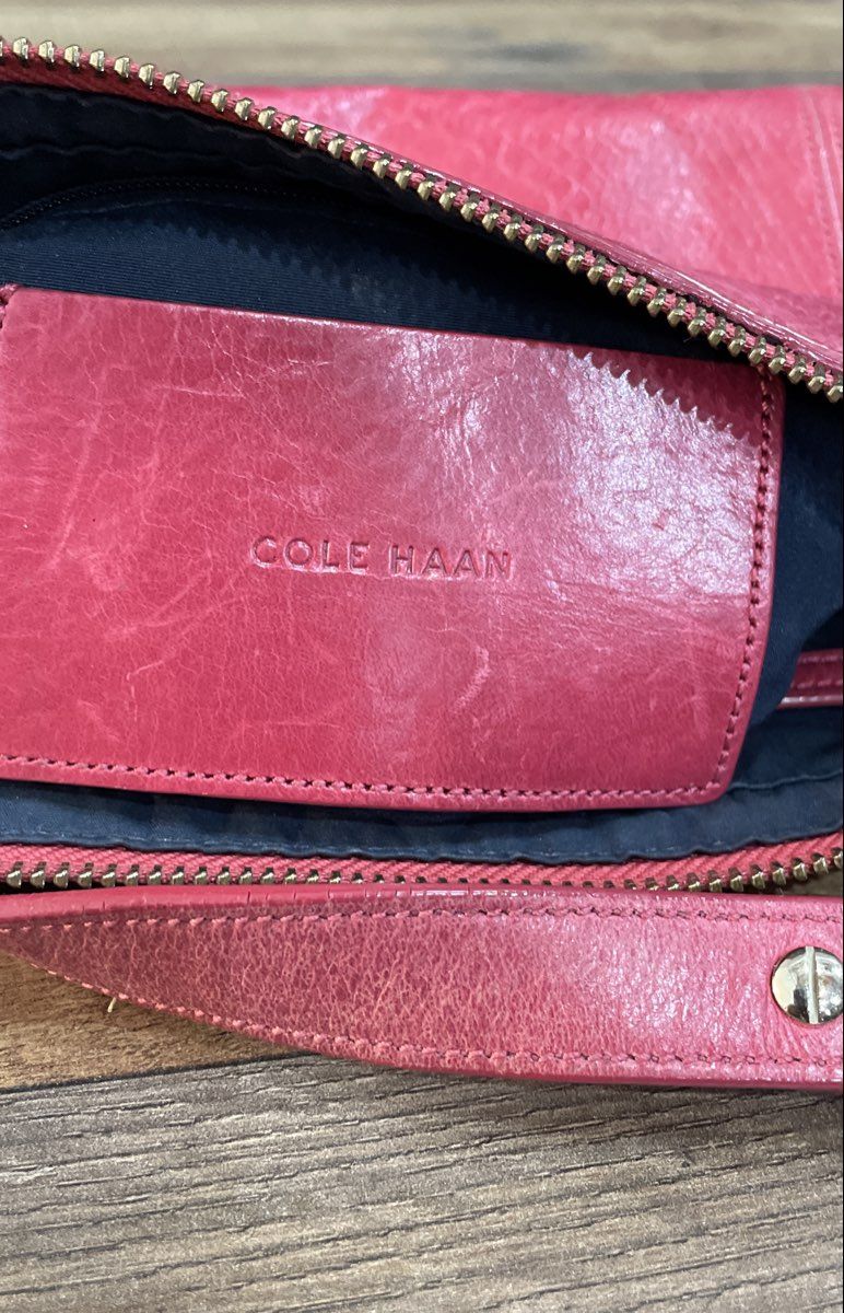 Cole Haan Pink Python Embossed Leather Shoulder Bag Gold Chain Hardware