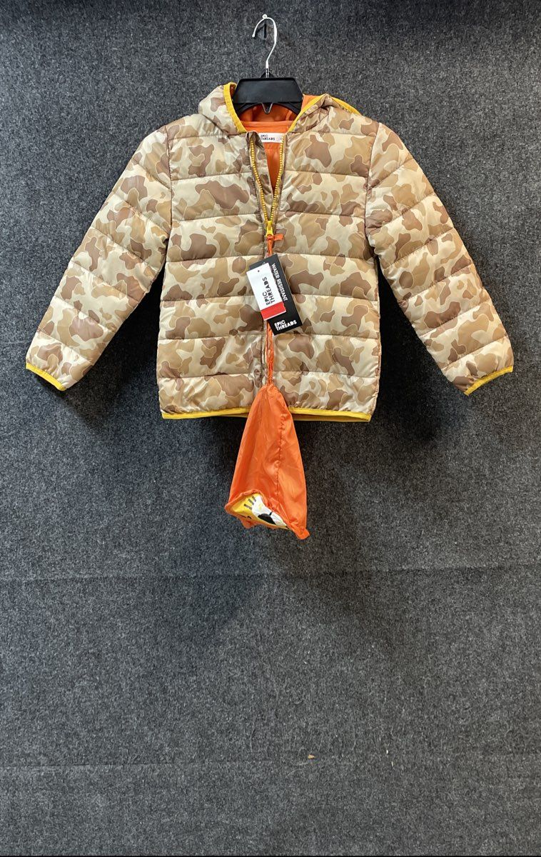 Epic Threads Kids' Packable Puffer Jacket Sand Tan Camo Water Resistant NWT Sz 7