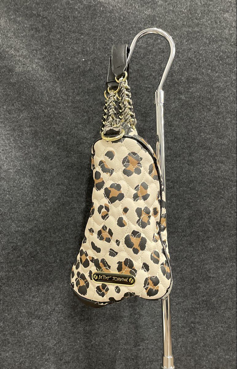 Betsey Johnson White Leather Leopard Quilted Satchel Bag Gold Hardware