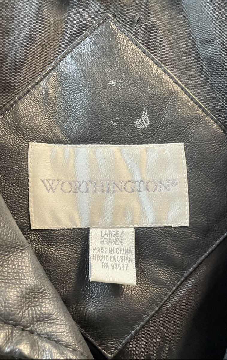 Worthington Women's Black Nappa Leather Belted Zip Jacket Vintage Y2K Sz Large
