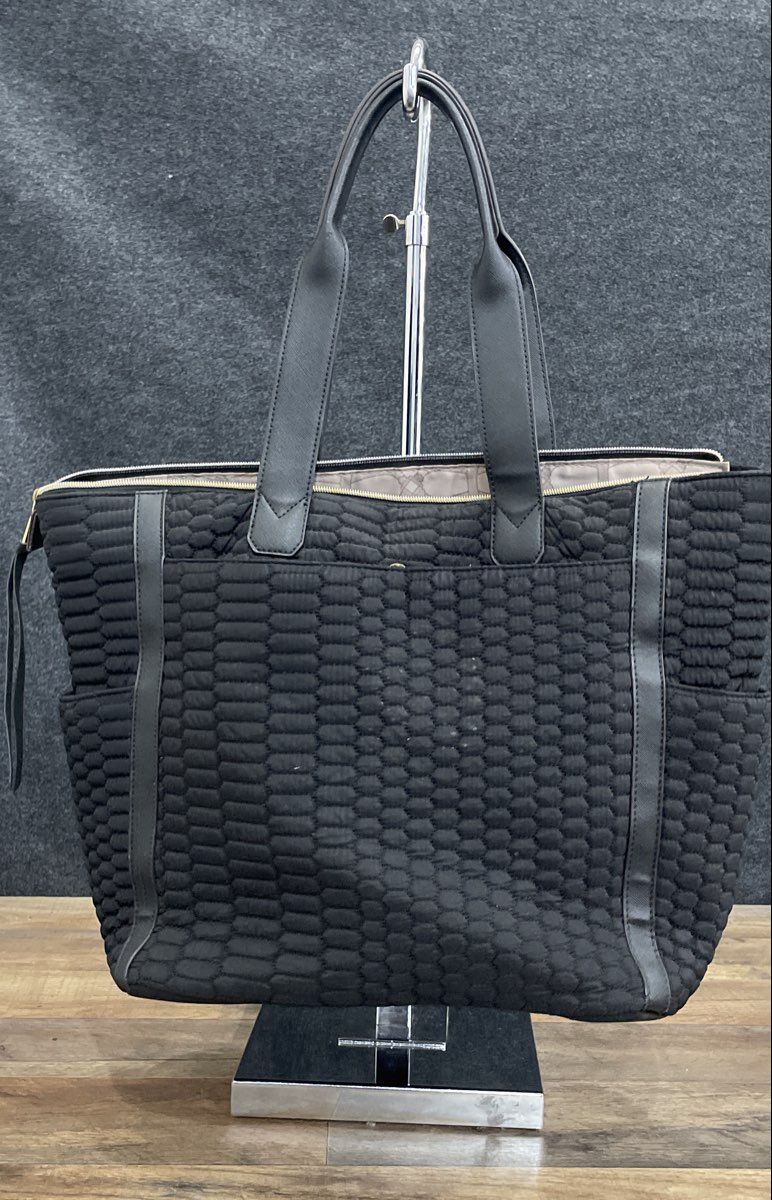 Aimee Kestenberg Black Quilted Honeycomb Large Tote Bag Gold Hardware