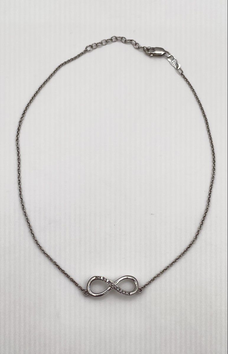 925 Sterling Silver Diamond Accent Infinity Charm Bracelet / Anklet 1.8g