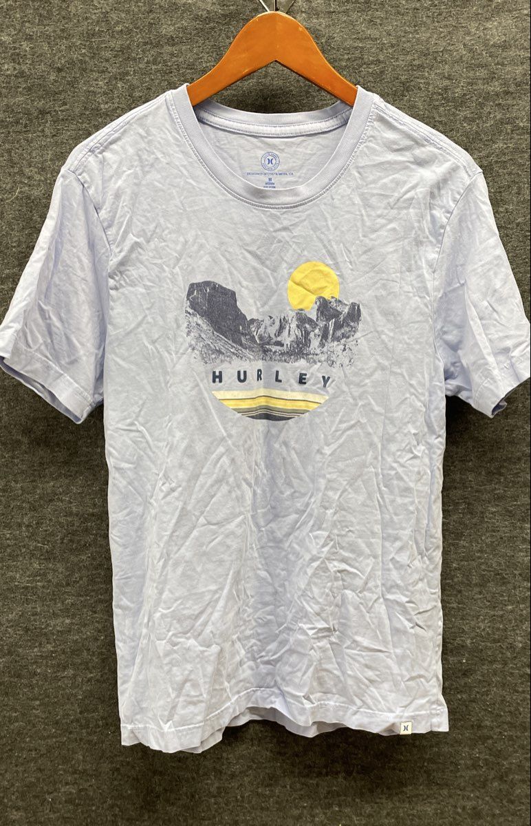 Hurley Men's Light Blue T-shirt Mountain Graphic Sun 100% Cotton Sz M