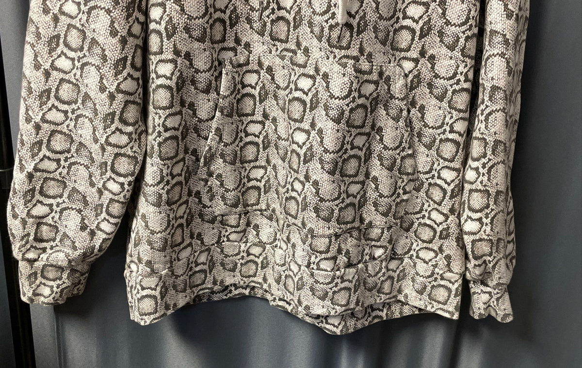 Good American Women's Grey Tan Snakeskin Print Oversized Hoodie Sweatshirt Sz XL