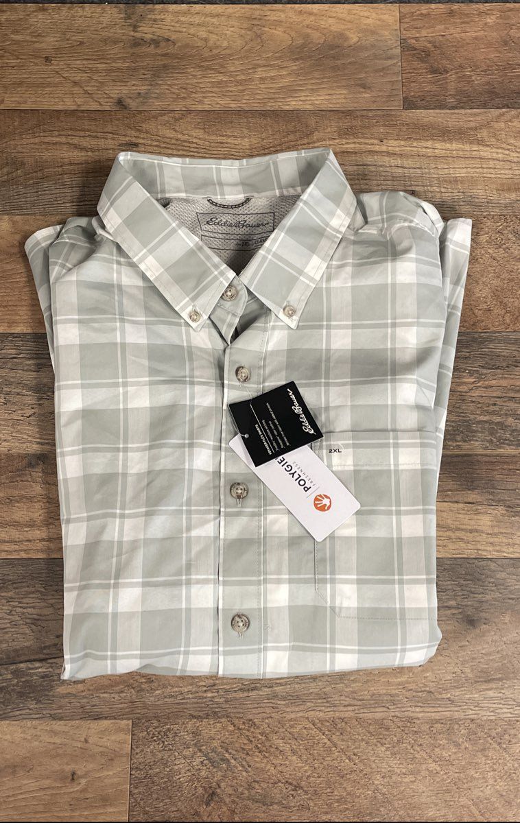Eddie Bauer Men's Voyager Flex Short Sleeve Plaid Shirt Green Classic Sz 2XL NWT