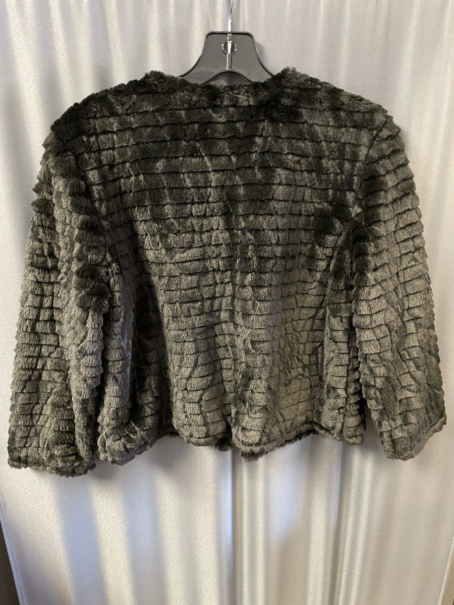 Calvin Klein Women's Black Tiered Shag Faux Fur Open Front Jacket Size M