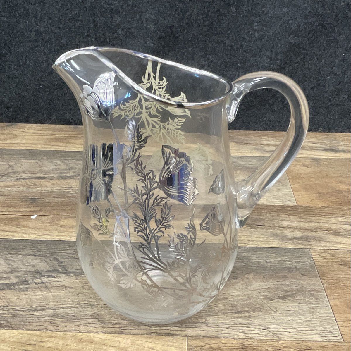 Vintage Silver City Cambridge Flanders Poppy Silver Overlay Water Pitcher 10"x6"
