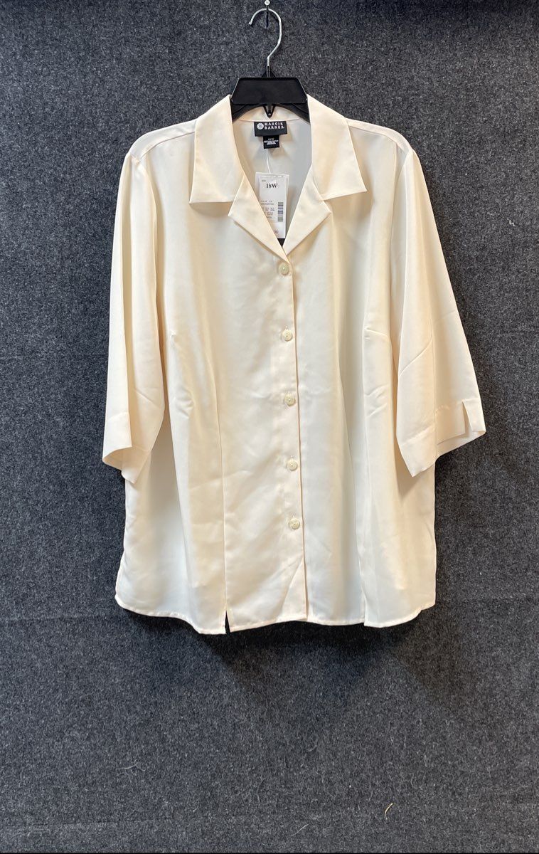 Maggie Barnes Women's Ivory Polyester Short Sleeve Button Up Blouse Sz 18W NWT