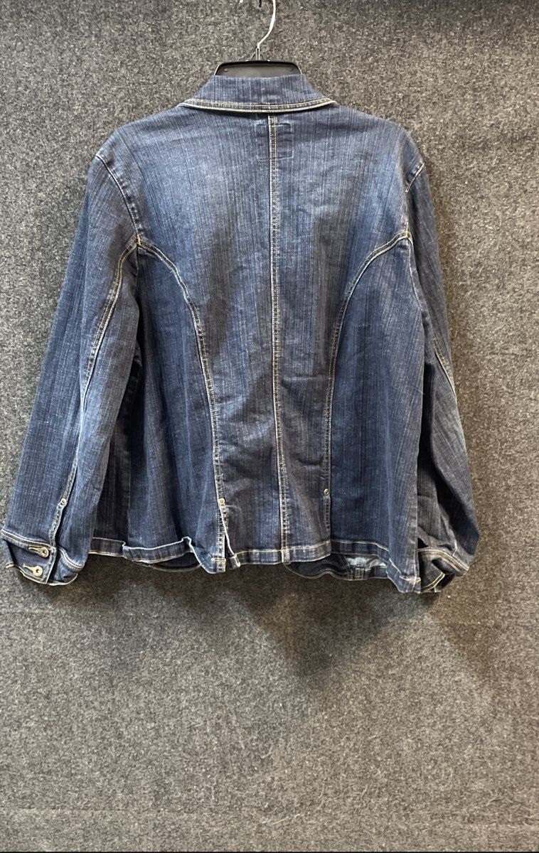 Gloria Vanderbilt Women's Blue Denim Button Front Blazer Jacket Pockets