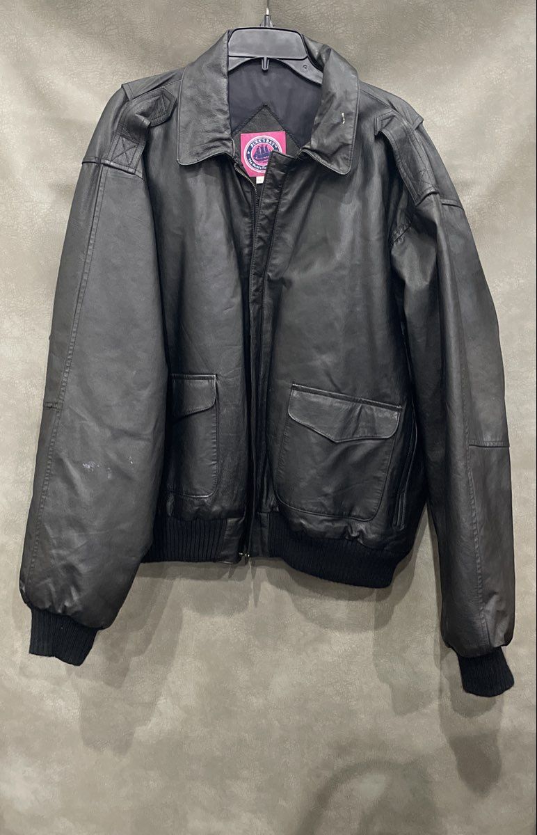 Burks Bay Men's Black Genuine Leather Flight Bomber Jacket Vintage Sz XXL