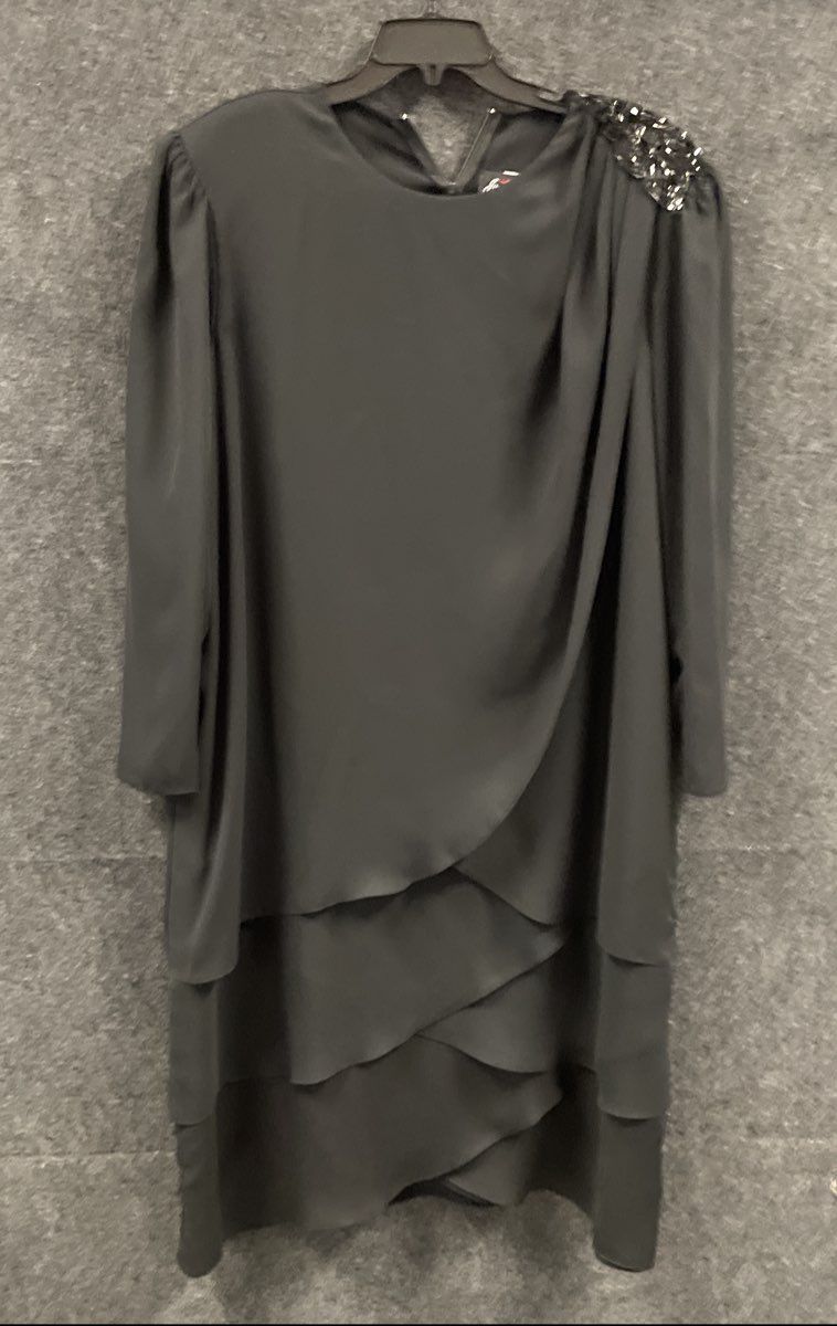 Vintage 90s Justin David Women's Black Beaded Tiered Layered Dress Sz 22W NWT