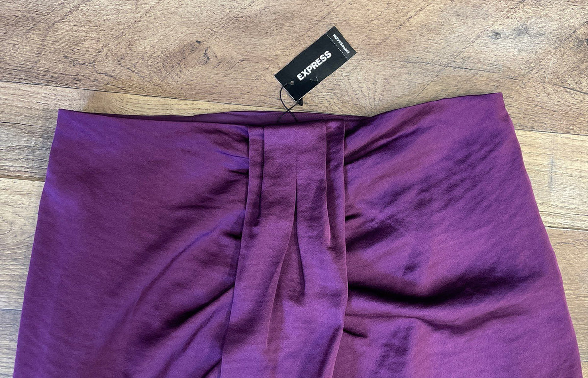 Express Women's Purple Satin Pleated Draped Skirt Sz 8 NWT