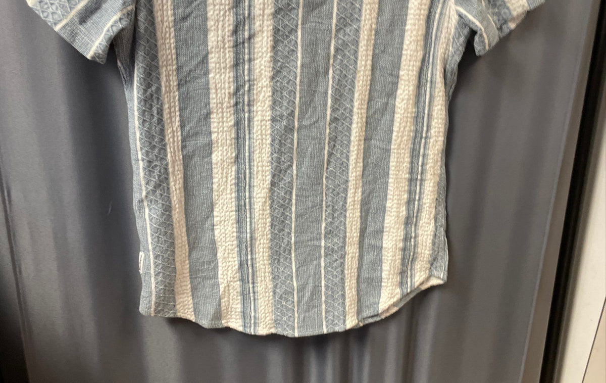 Ben Sherman Men's Blue White Textured Knit Vertical Stripe Button Up Shirt Sz M