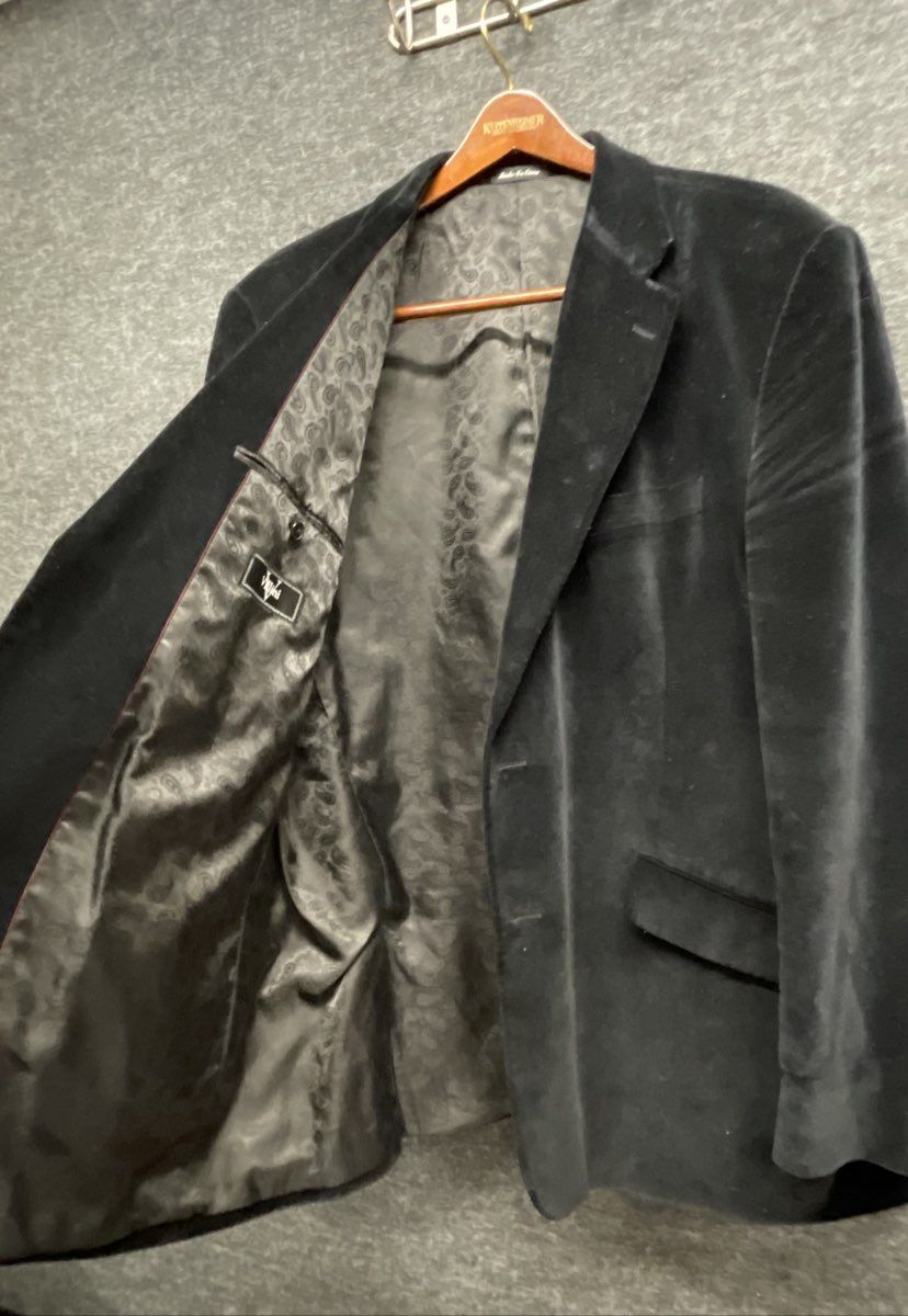 Villini Men's Black Cotton Velvet Blazer Notch Lapel Paisley Lining Sz 46L