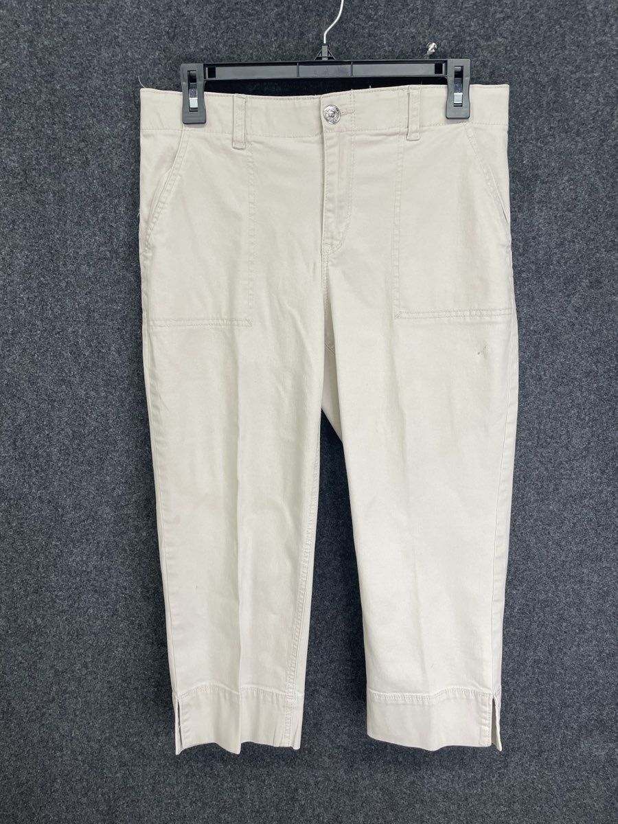 Gloria Vanderbilt Women's Cream Cropped Capris Cotton Stretch Utility Pants Sz 6