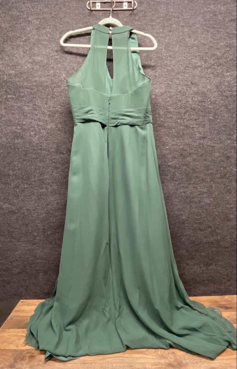 Azazie Women's Green Chiffon Halter High Slit Maxi Formal Gown Dress Sz A18