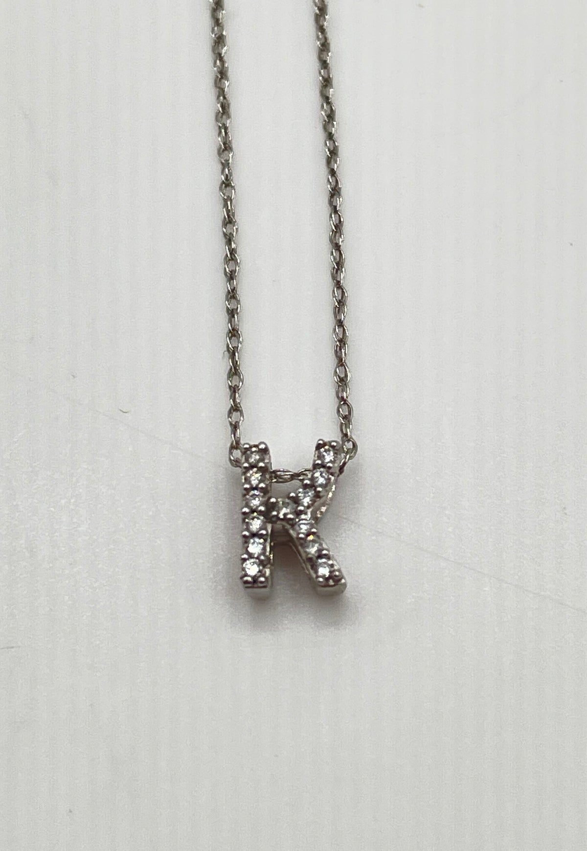 925 Sterling Silver Pavé Moissanite Initial K Charm Pendant Necklace 0.9g