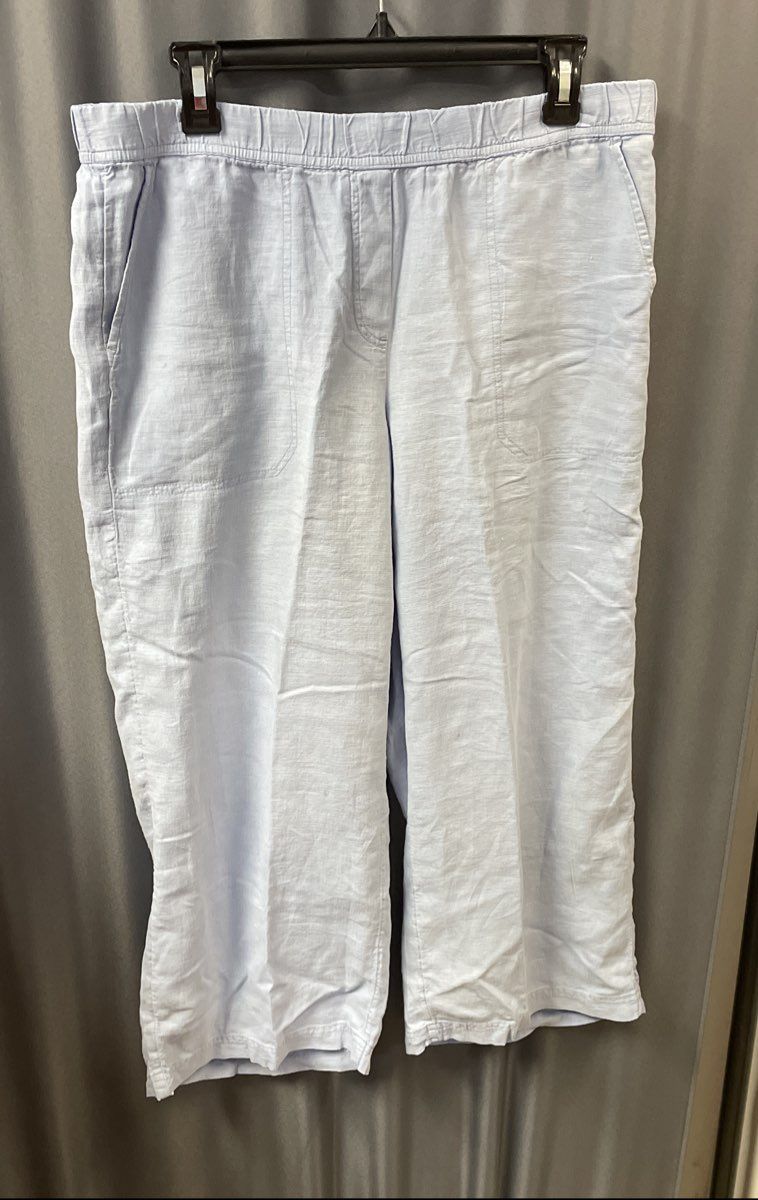 Purejill Women's Blue Linen Tencel Blend Wide Leg Crop Pants Sz MP