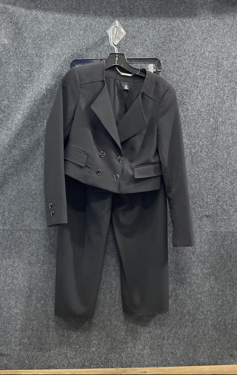 White House Black Market Women's Black Cropped Blazer Wide Leg Pants Suit Sz 2