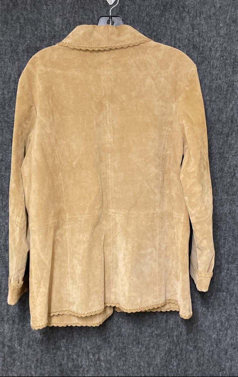 Coldwater Creek Women's Tan Suede Jacket Crochet Lace Trim Blazer Sz L