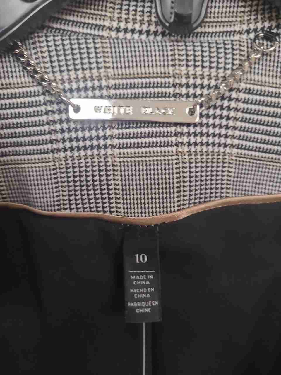 White House Black Market Women's Gray Glen Plaid Open Front Blazer Size 10