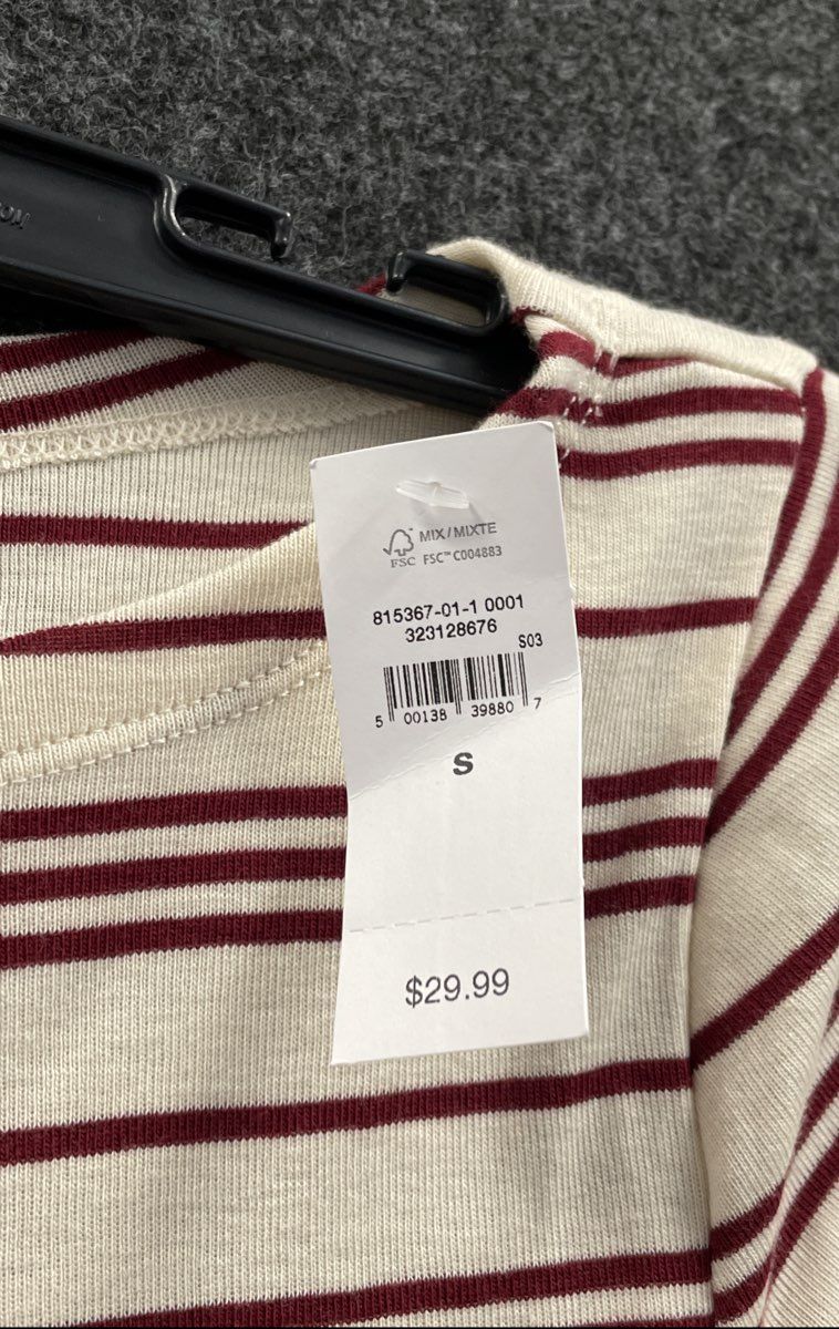 Gap Women's Favorite Tee Cream Maroon Striped Long Sleeve Cotton Modal Sz S NWT