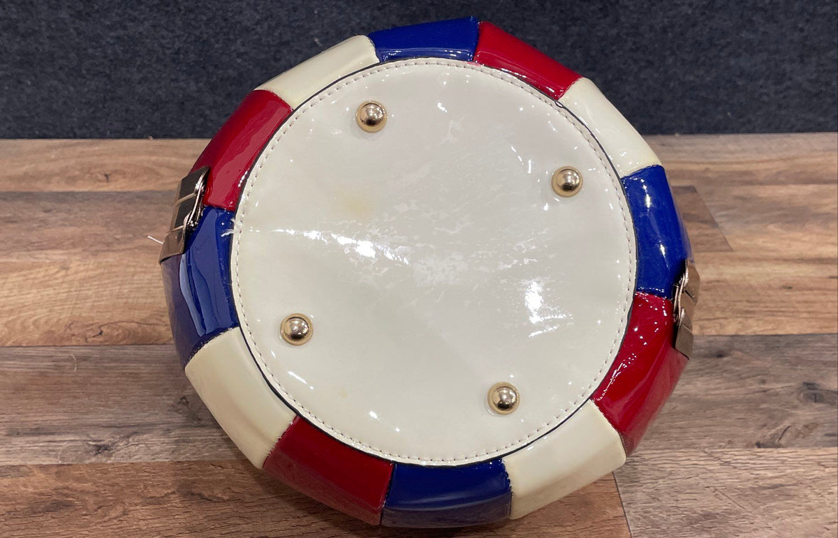 Red White Blue Striped Latex Ball Shaped Purse Sphere Bag Gold Tone Hardware