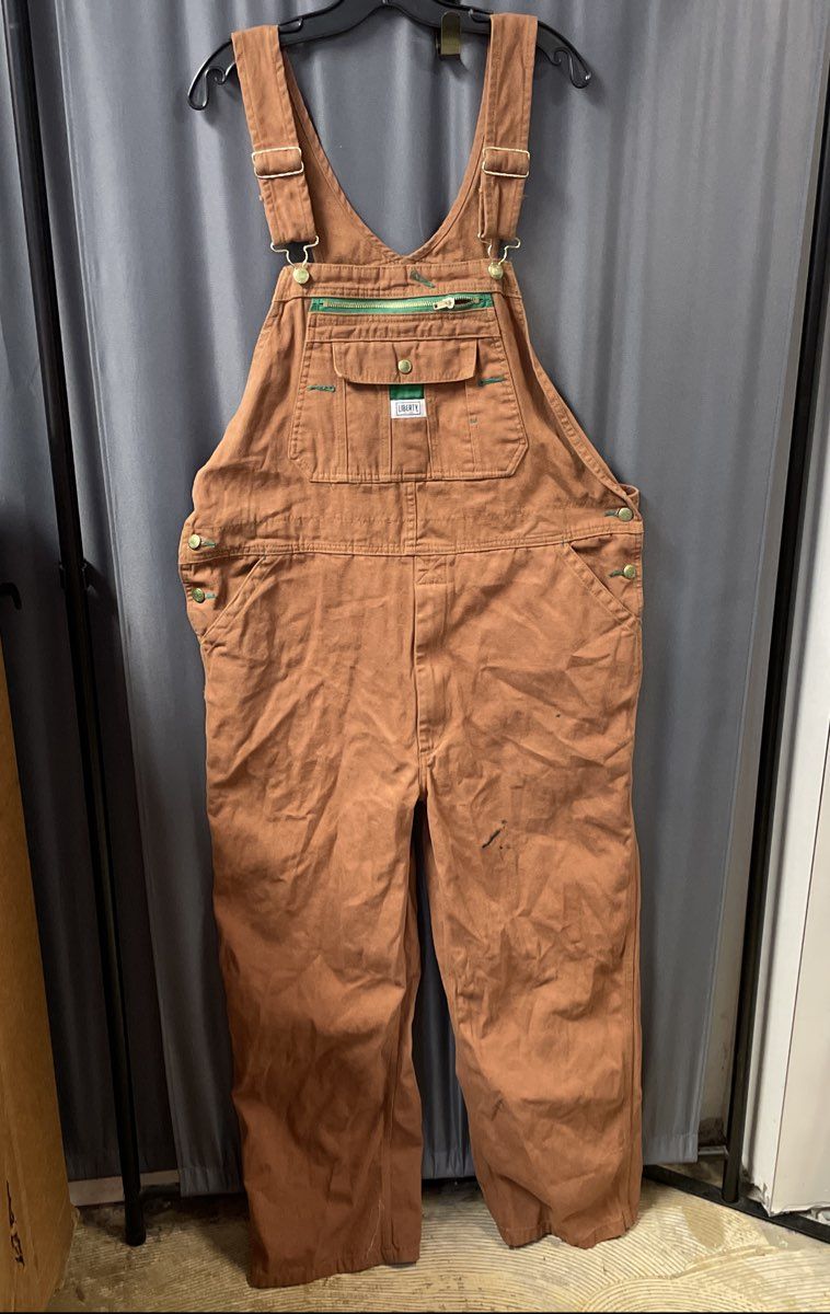 Liberty Duck Cotton Bib Overalls Brown Workwear Carpenter Sz 42x32