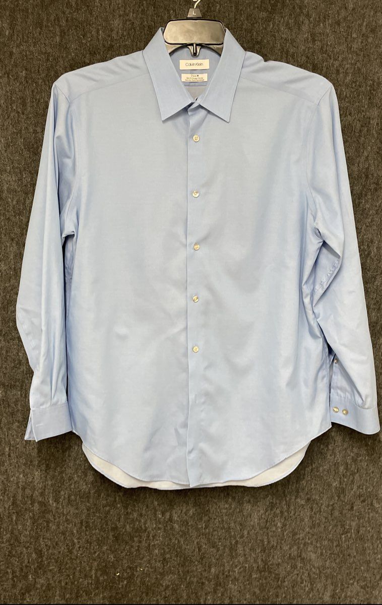 Calvin Klein Men's Steel+ Slim Fit Non-Iron Blue Dress Shirt Sz L 16.5 32/33