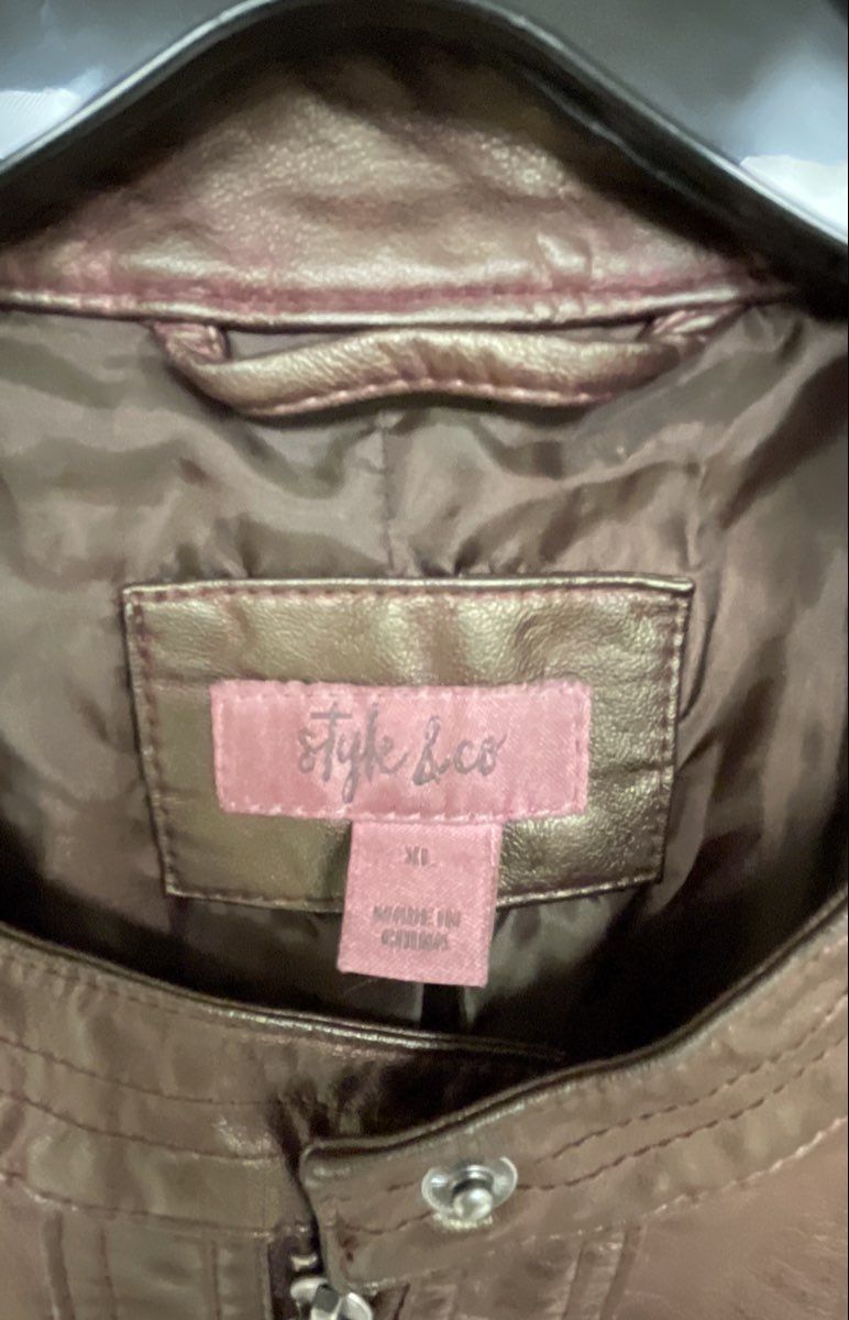Style & Co Women's Metallic Bronze Faux Leather Moto Jacket Sz XL NWT