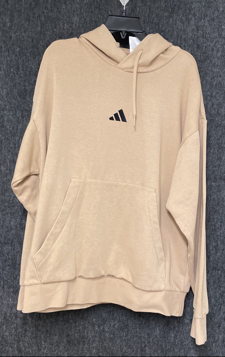 Adidas Men's Essentials Feel Cozy Fleece Hoodie Tan Beige Logo Pullover Sz XL